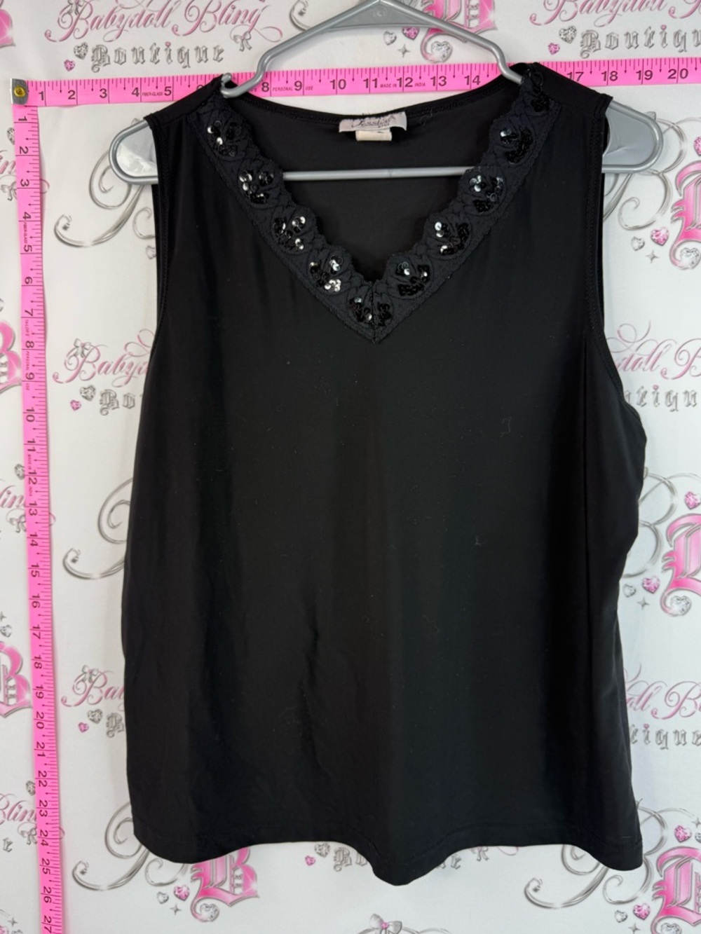 Jessica plus tank top sequins sparkly Black Embellished V-Neck Sleeveless Top